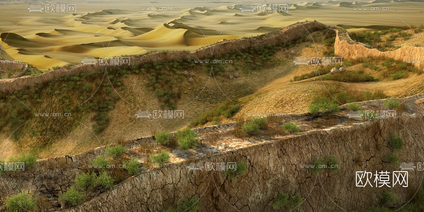 自然风沙漠土墙景观3d模型下载