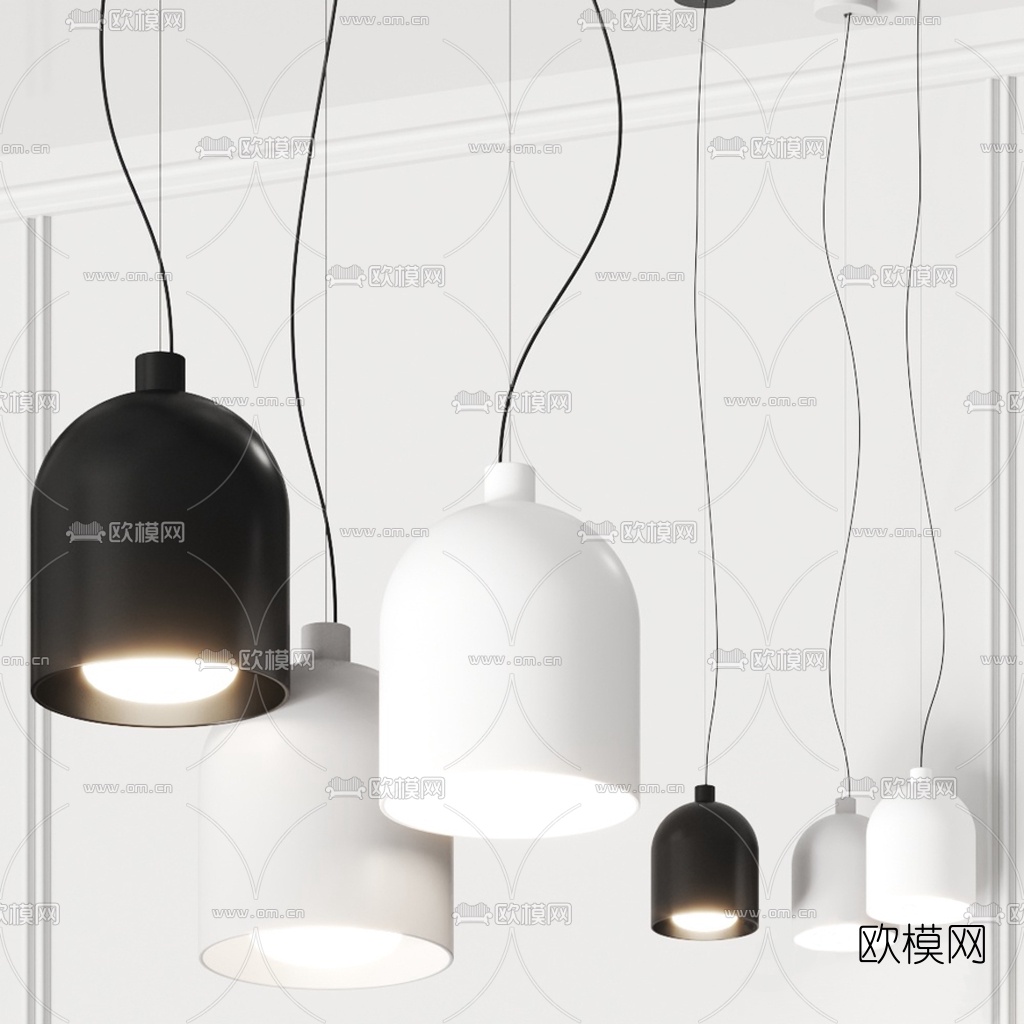 北欧黑白灰烤漆吊灯3d模型下载