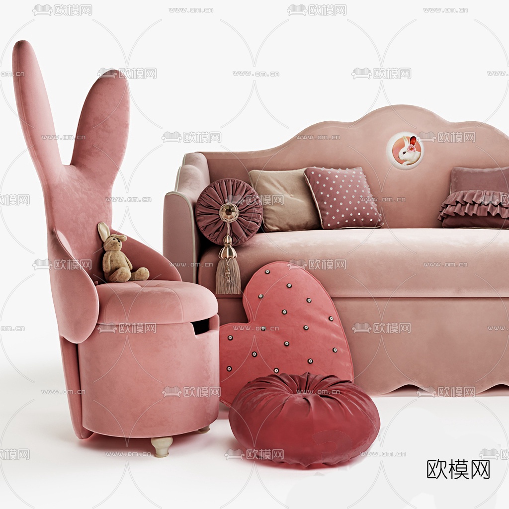 北欧布艺儿童沙发3d模型下载（渲染图2）