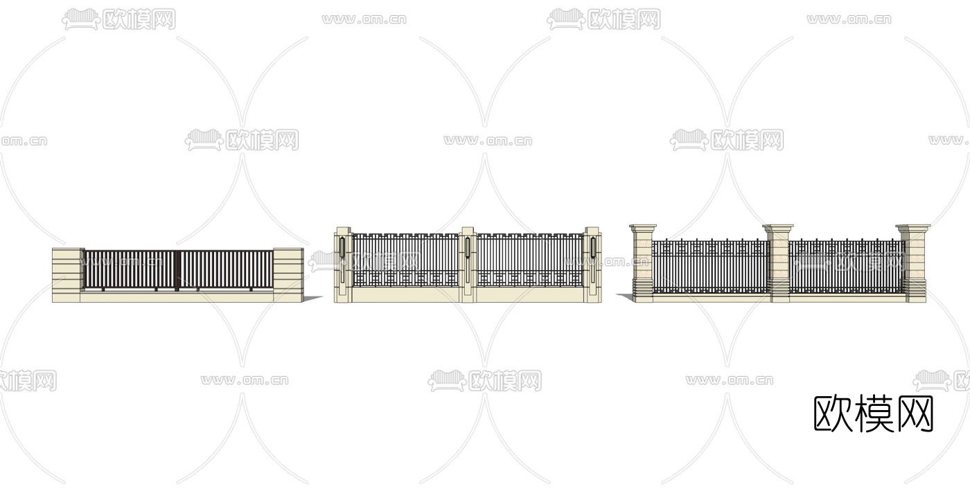 欧式庭院围墙su模型下载