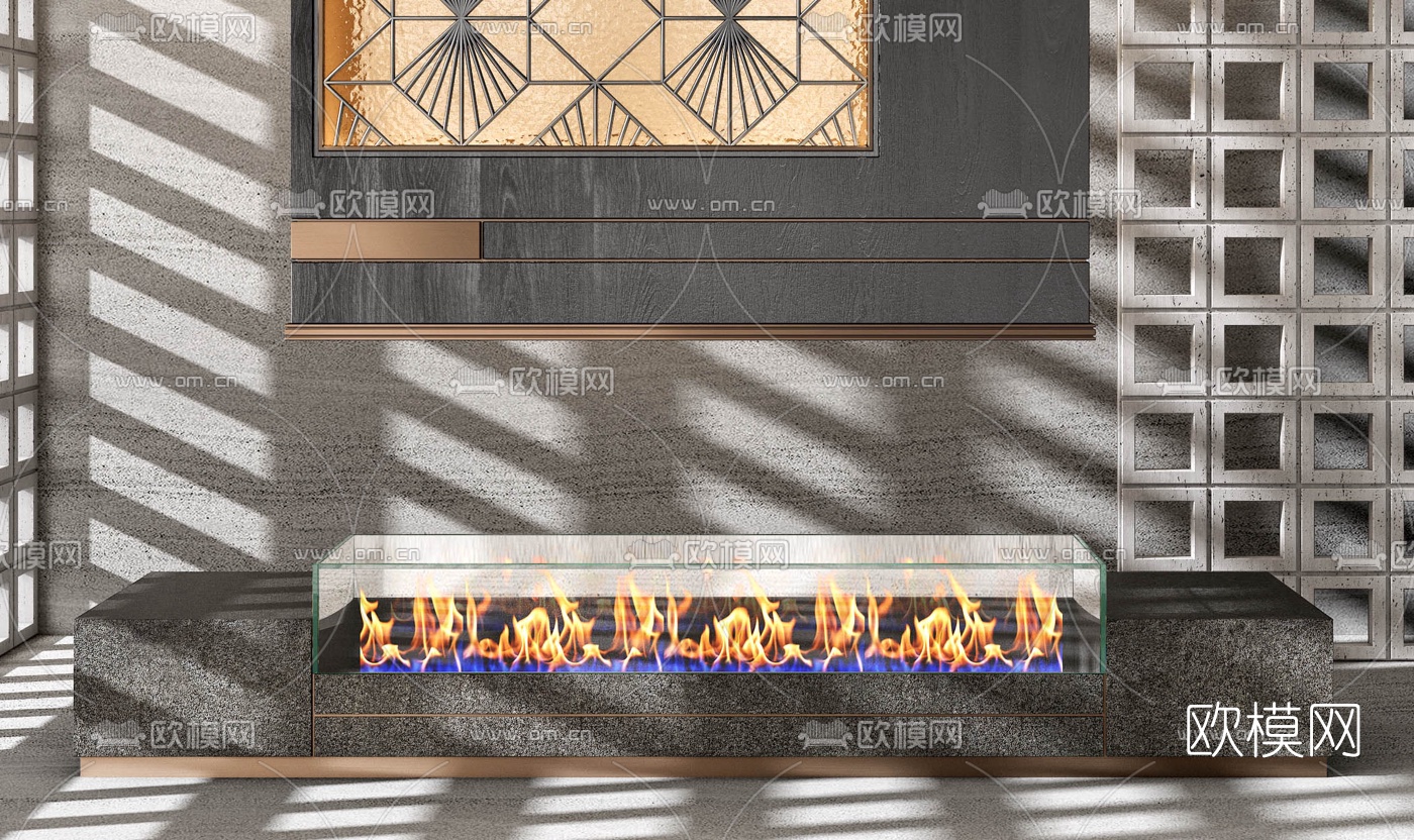 现代售楼处大堂火炉端景3d模型
