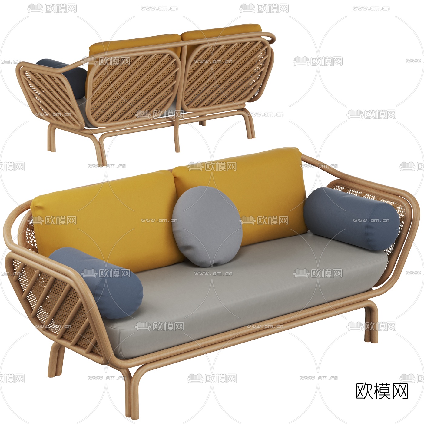 北欧藤编双人沙发3d模型