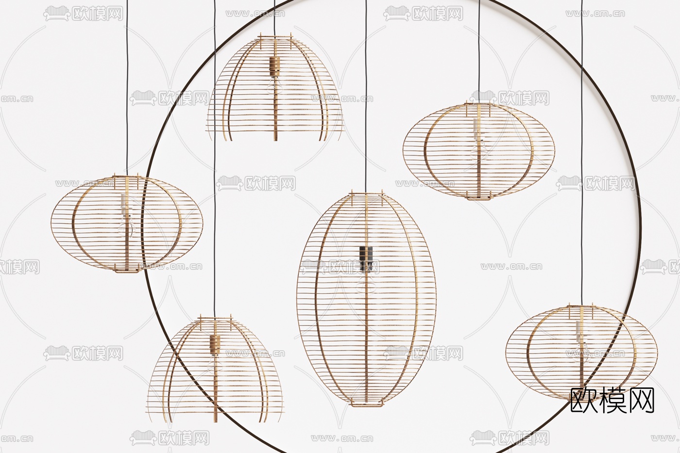 自然风竹编吊灯3d模型下载