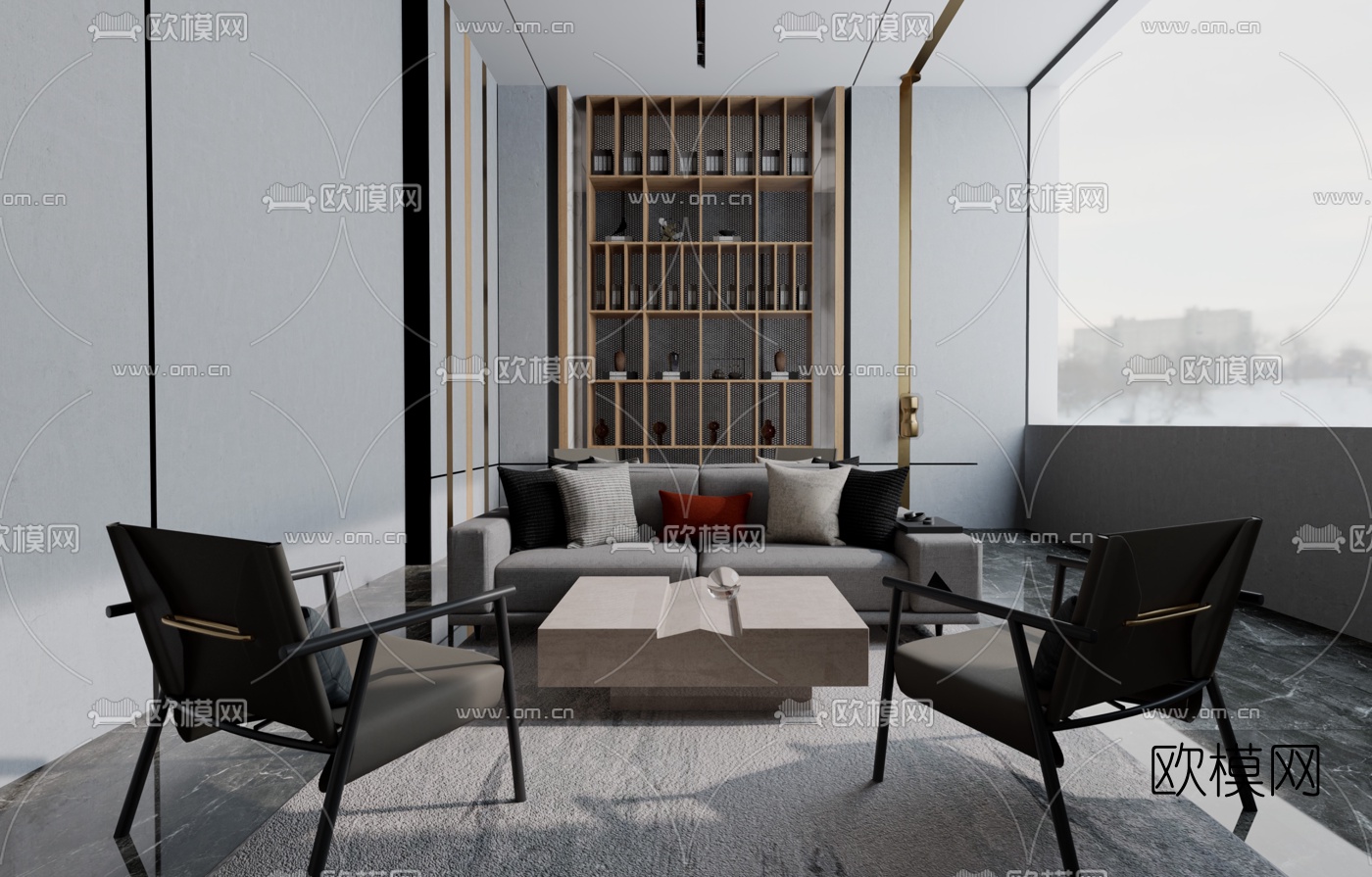 现代接待室su模型下载