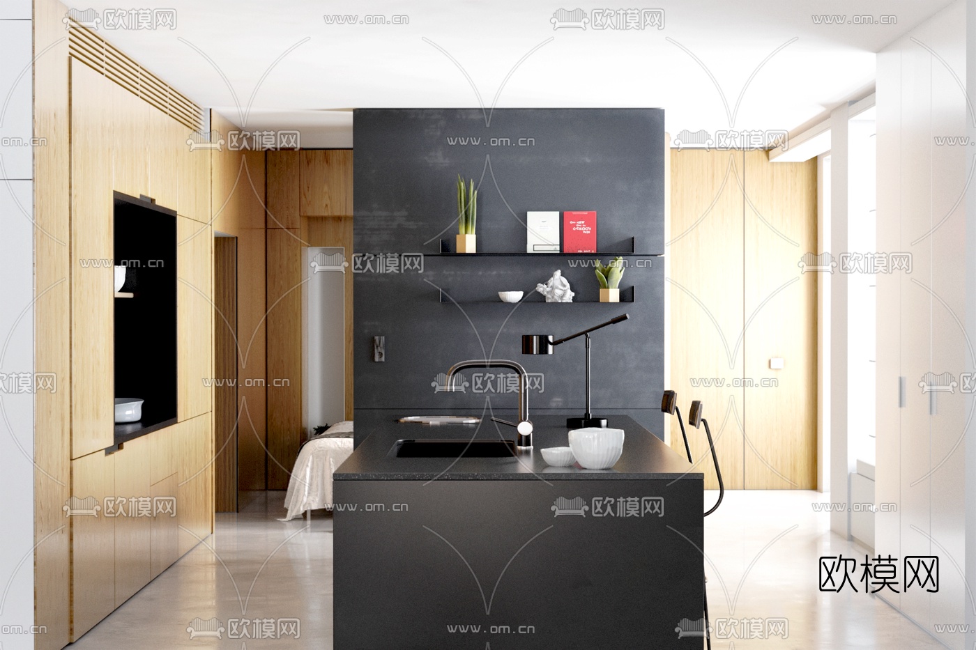 现代公寓客厅餐厅卧室3d模型