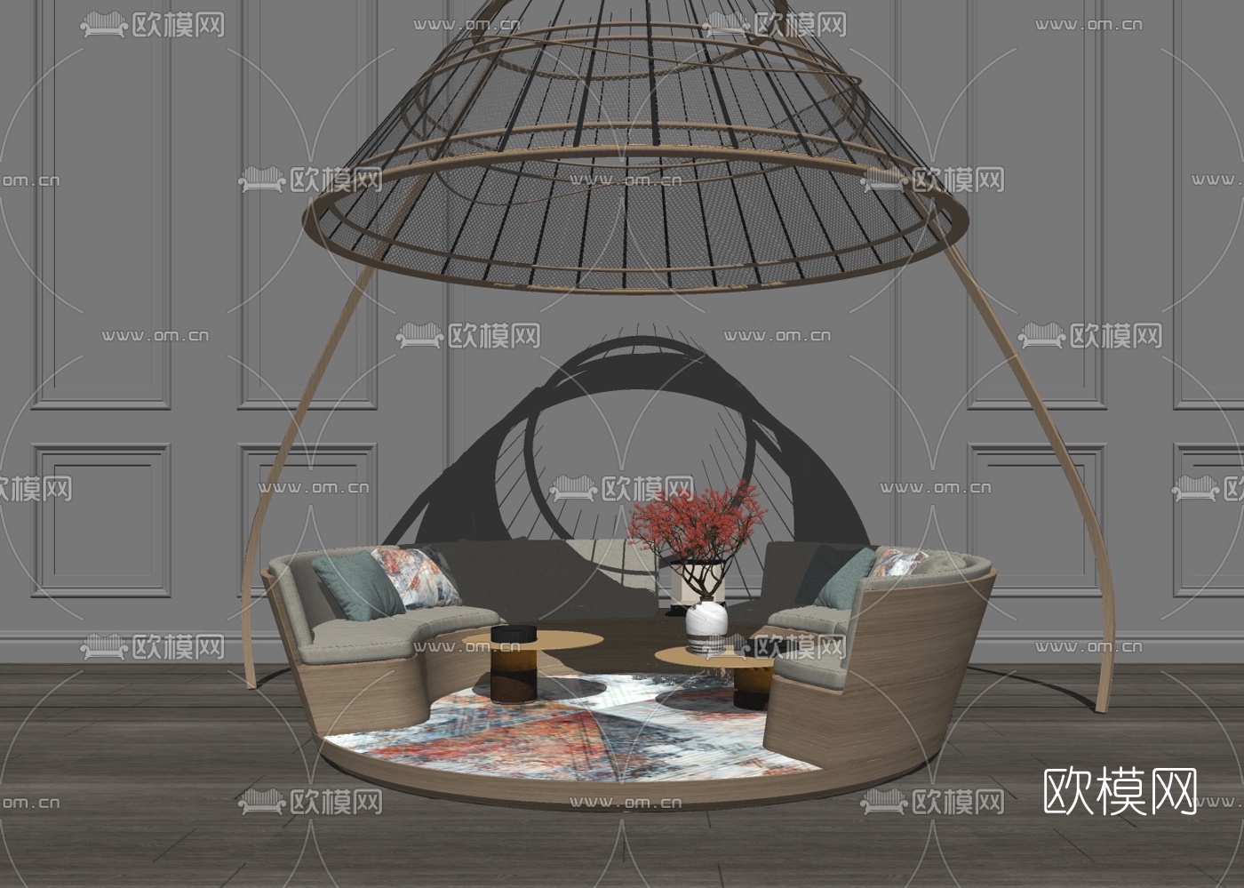 现代圆形卡座沙发su模型下载