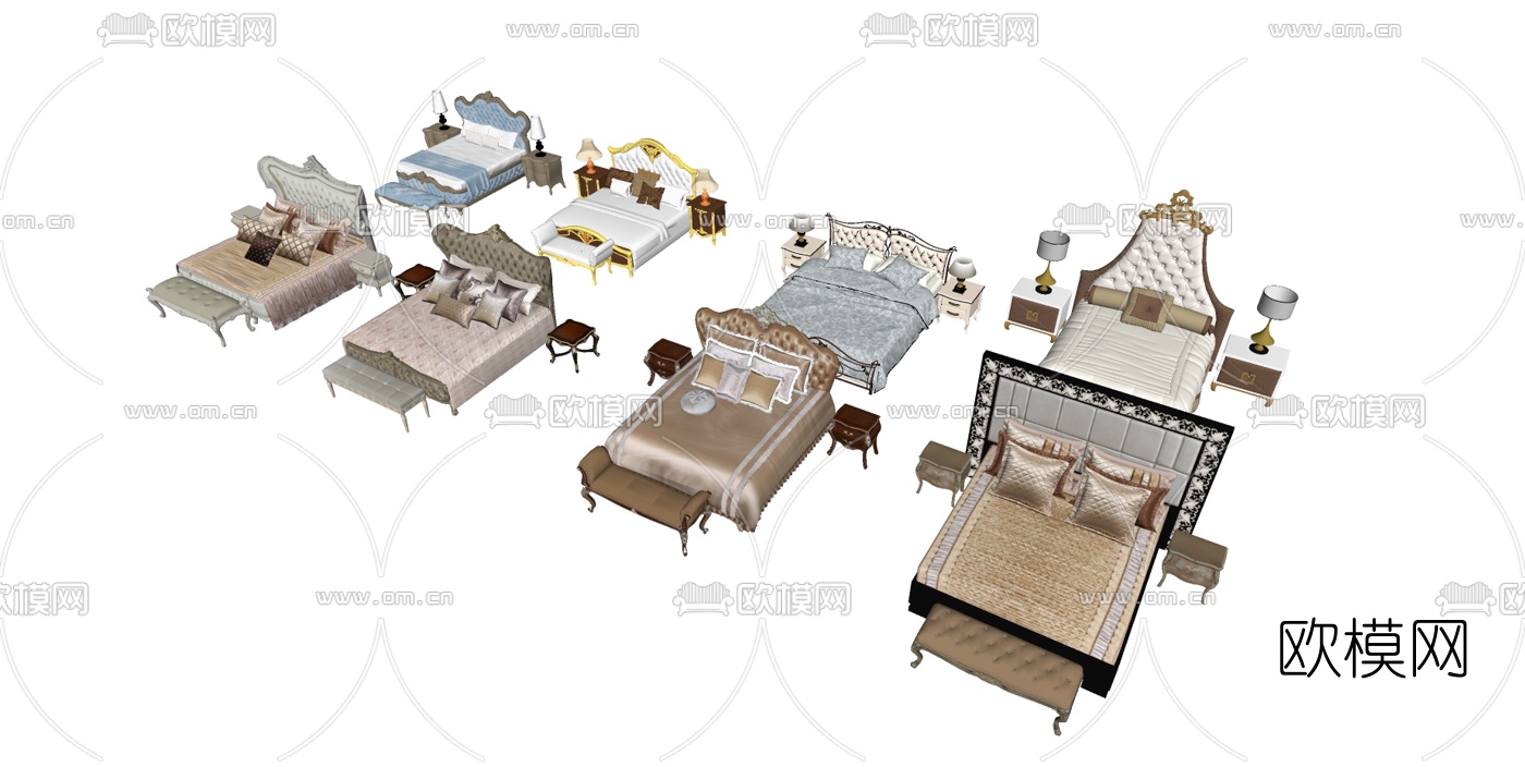 欧式布艺双人床su模型下载（渲染图3）