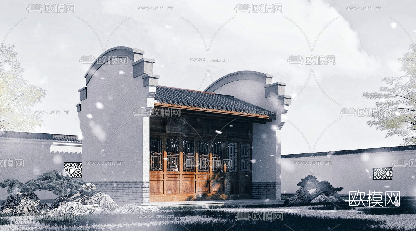 中式微派古建民居3d模型下载