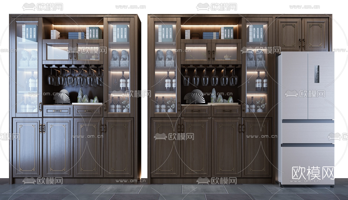 新中式实木酒柜装饰柜3d模型