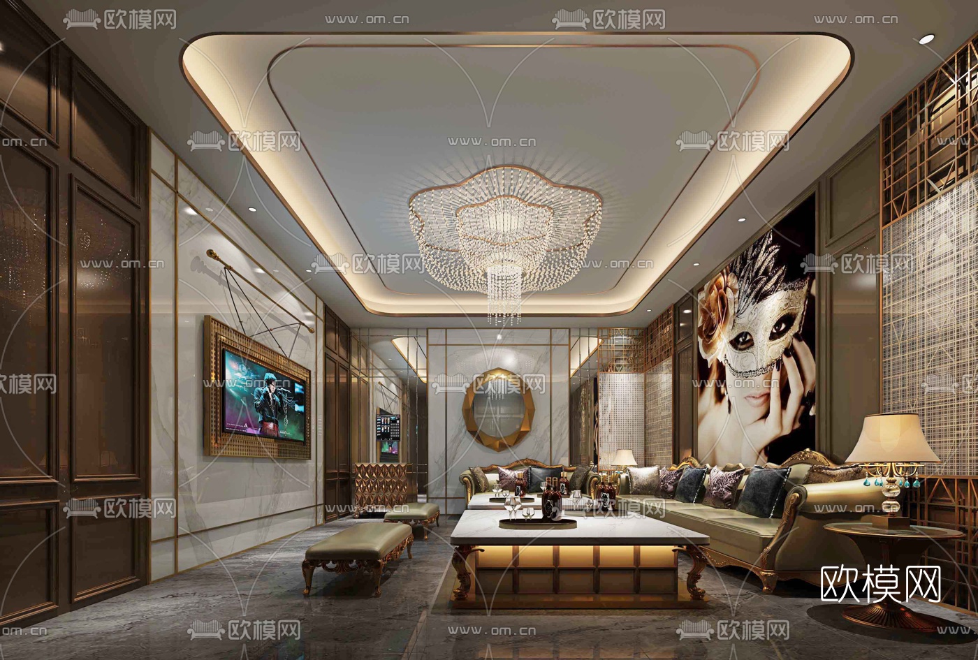 欧式轻奢客厅免费3d模型下载