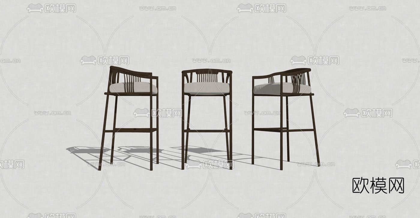 新中式实木吧台椅su模型下载（渲染图1）