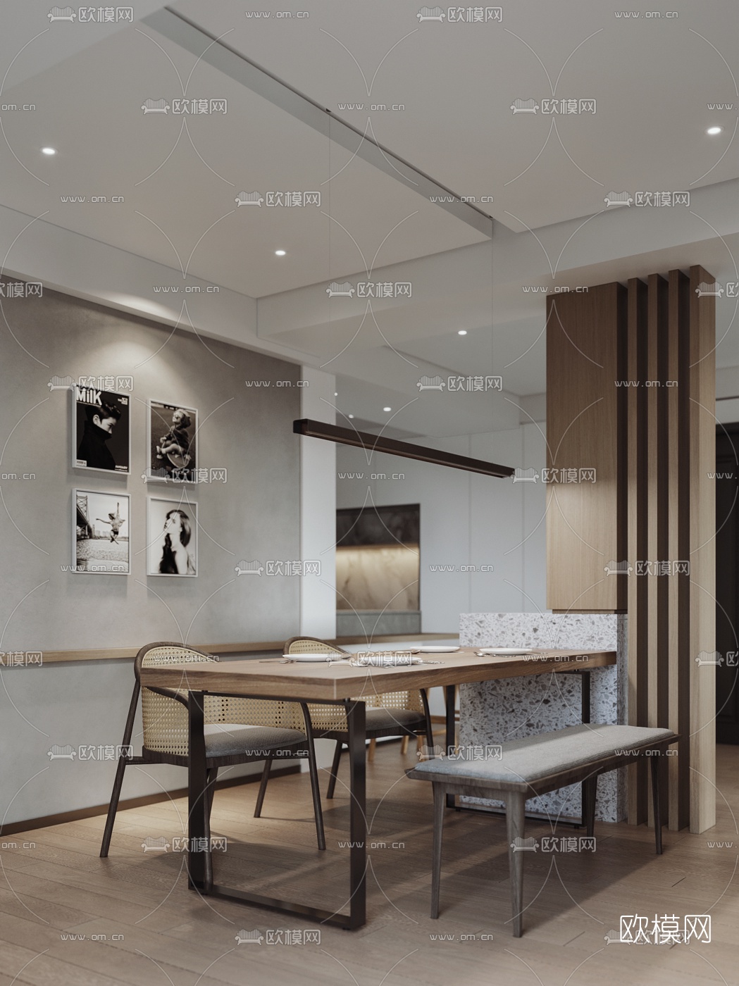 现代极简客厅餐厅3d模型
