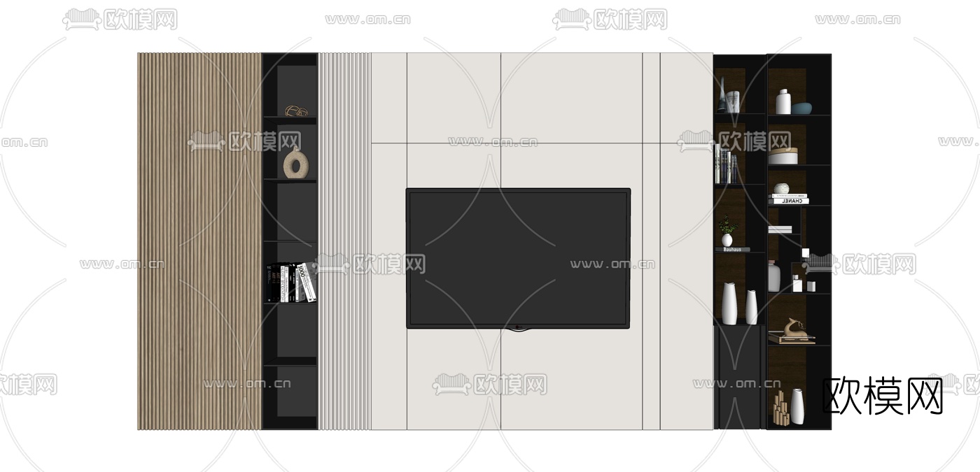 现代电视背景墙su模型下载
