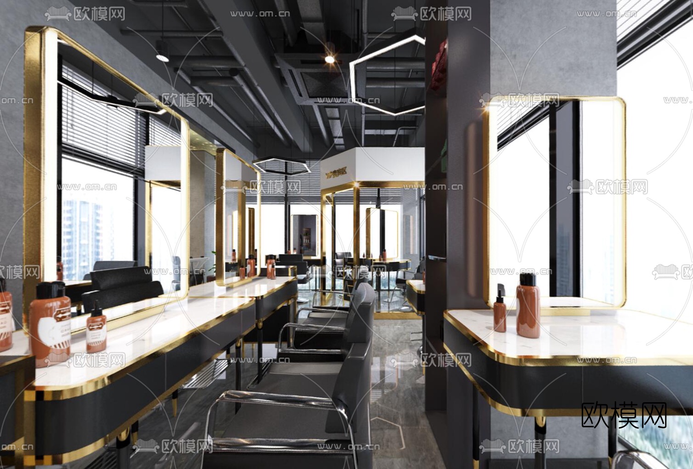 现代轻奢理发店vr全景3d模型