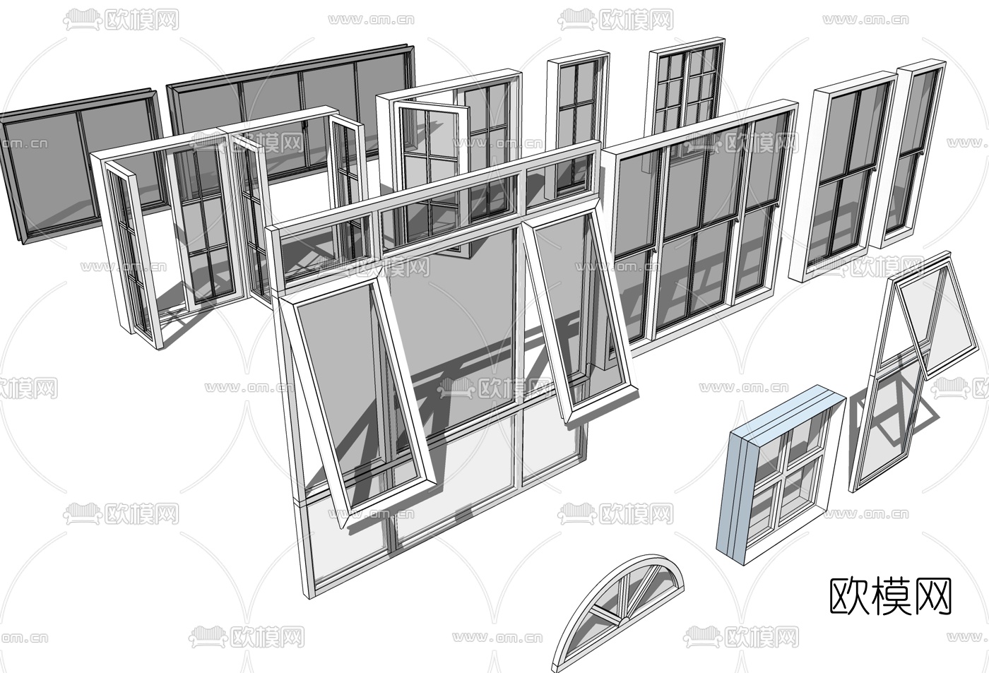 现代铝合金窗户组合su模型下载