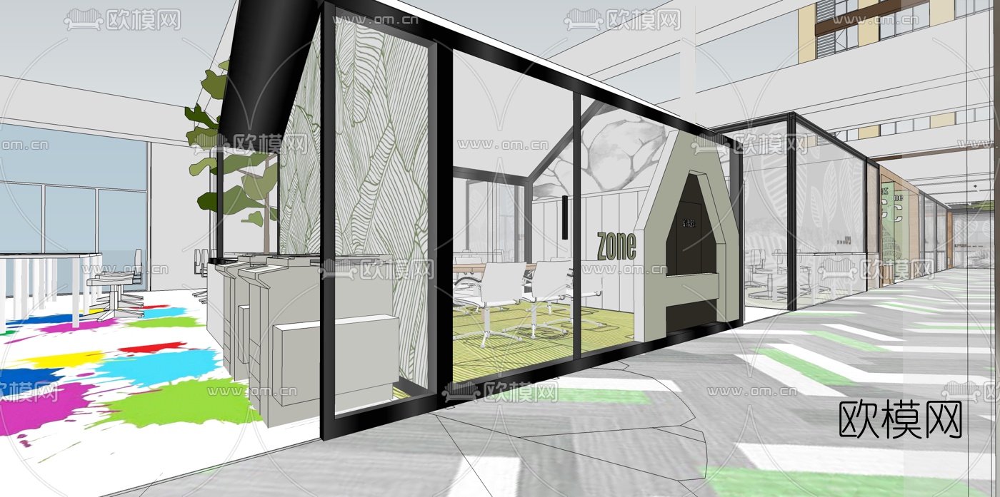 现代敞开式办公室su模型下载（渲染图7）