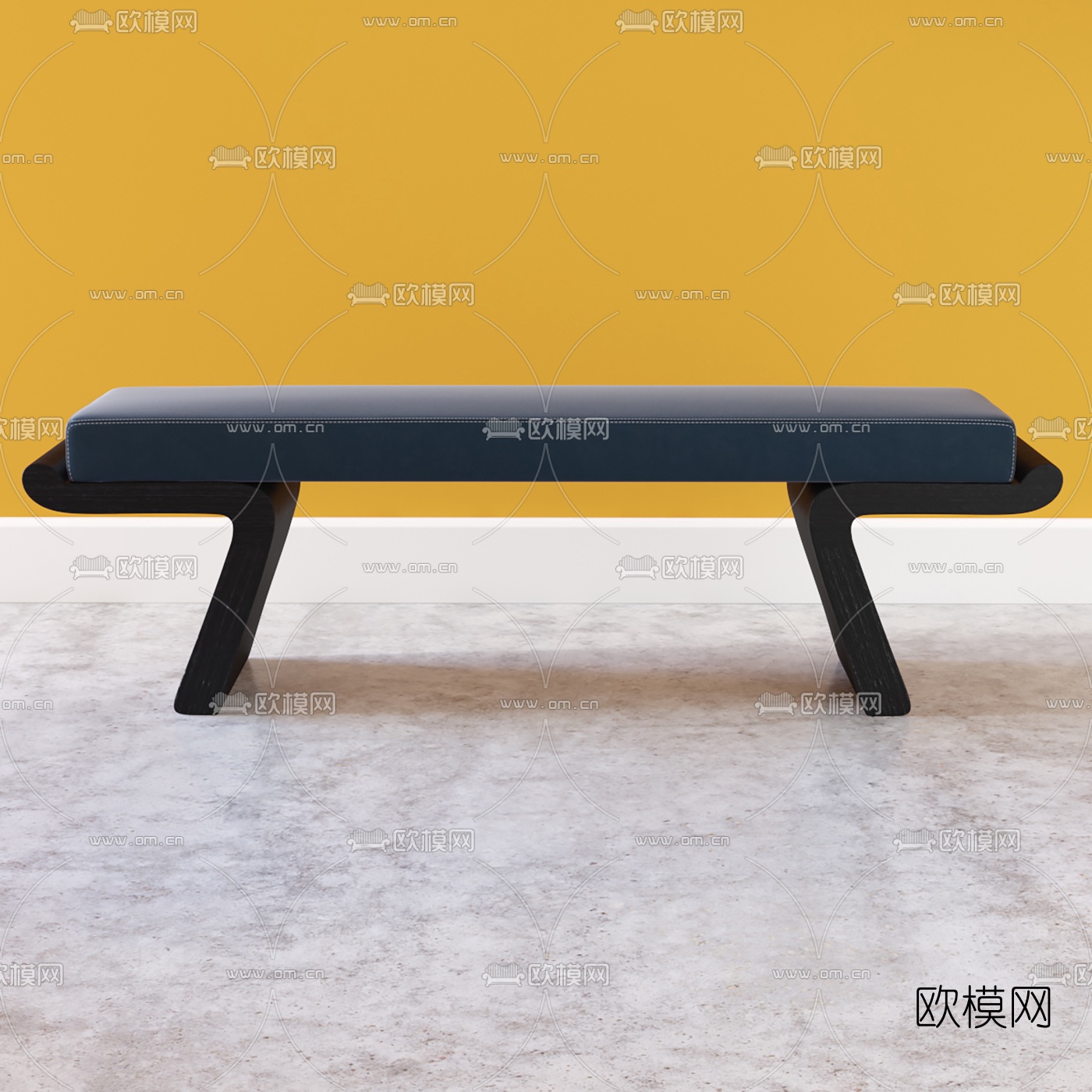 新中式皮革床尾凳3d模型