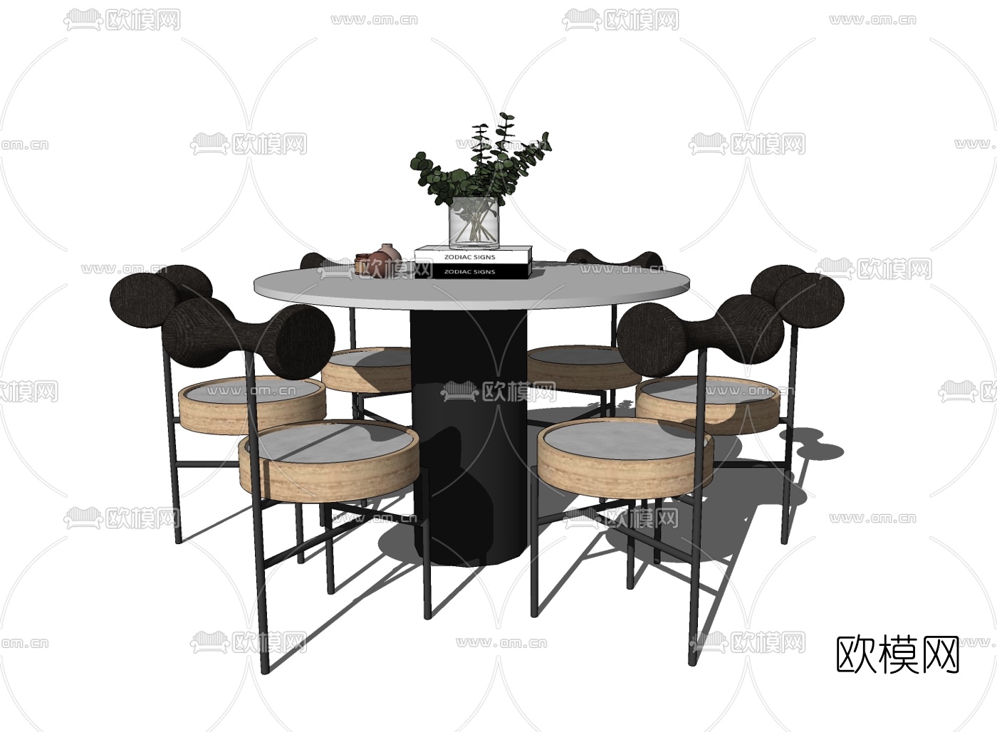 现代圆形餐桌椅su模型下载