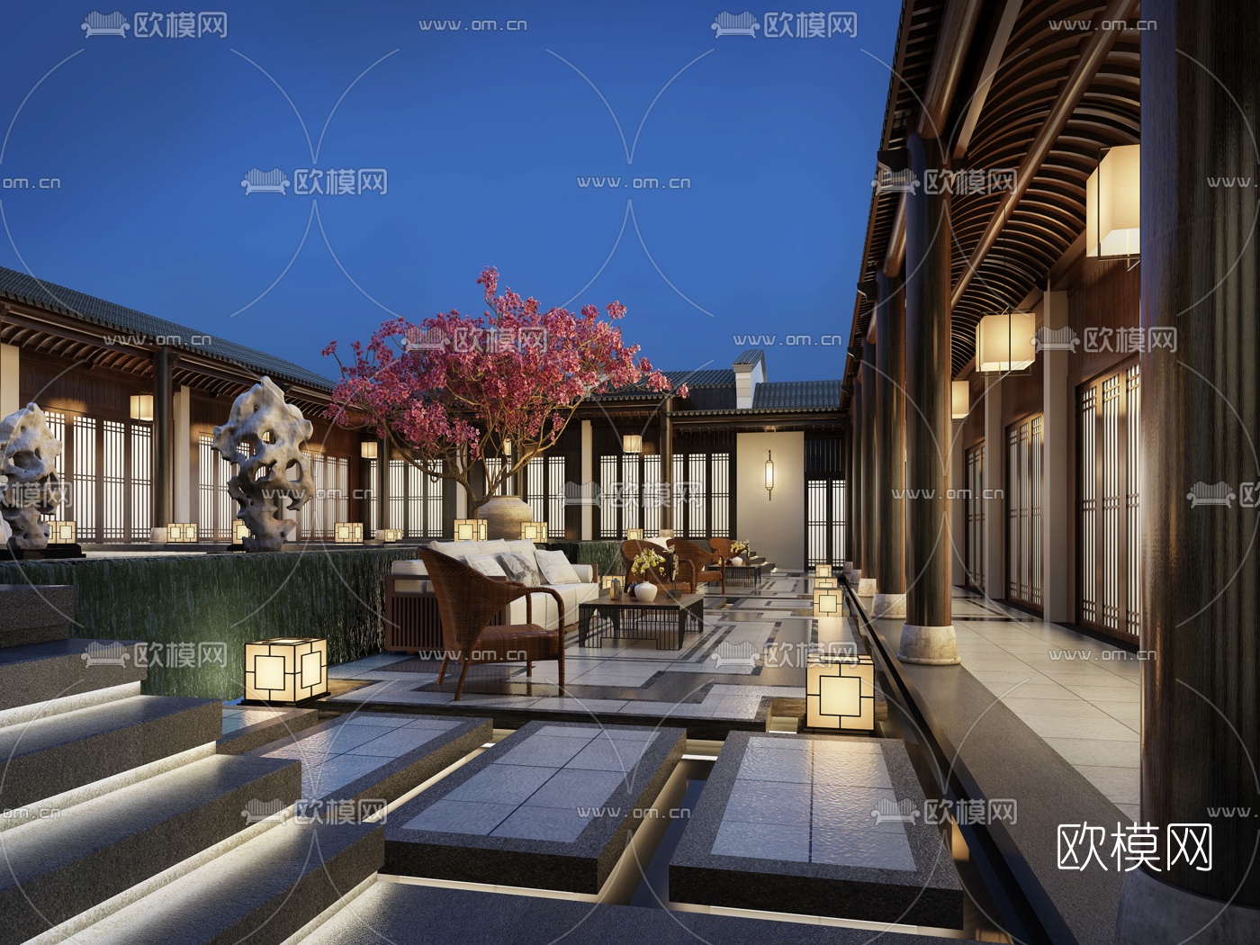 新中式庭院3d模型