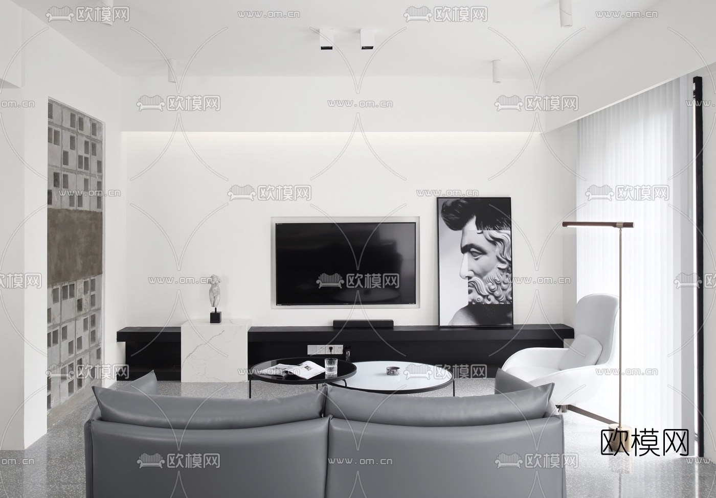 现代极简客厅餐厅3d模型