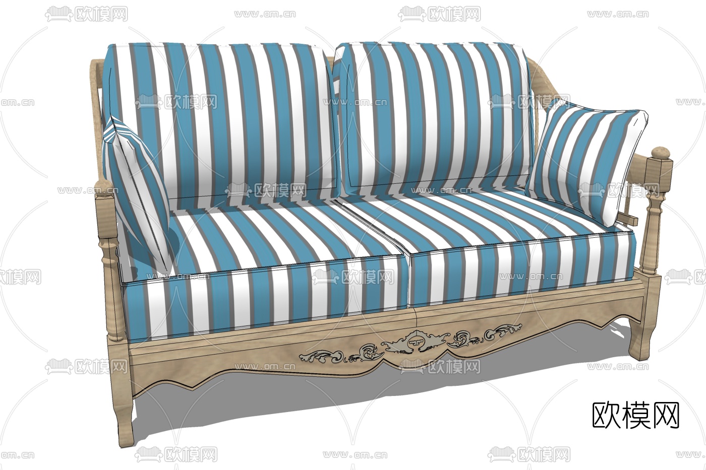 简欧布艺双人沙发su模型下载