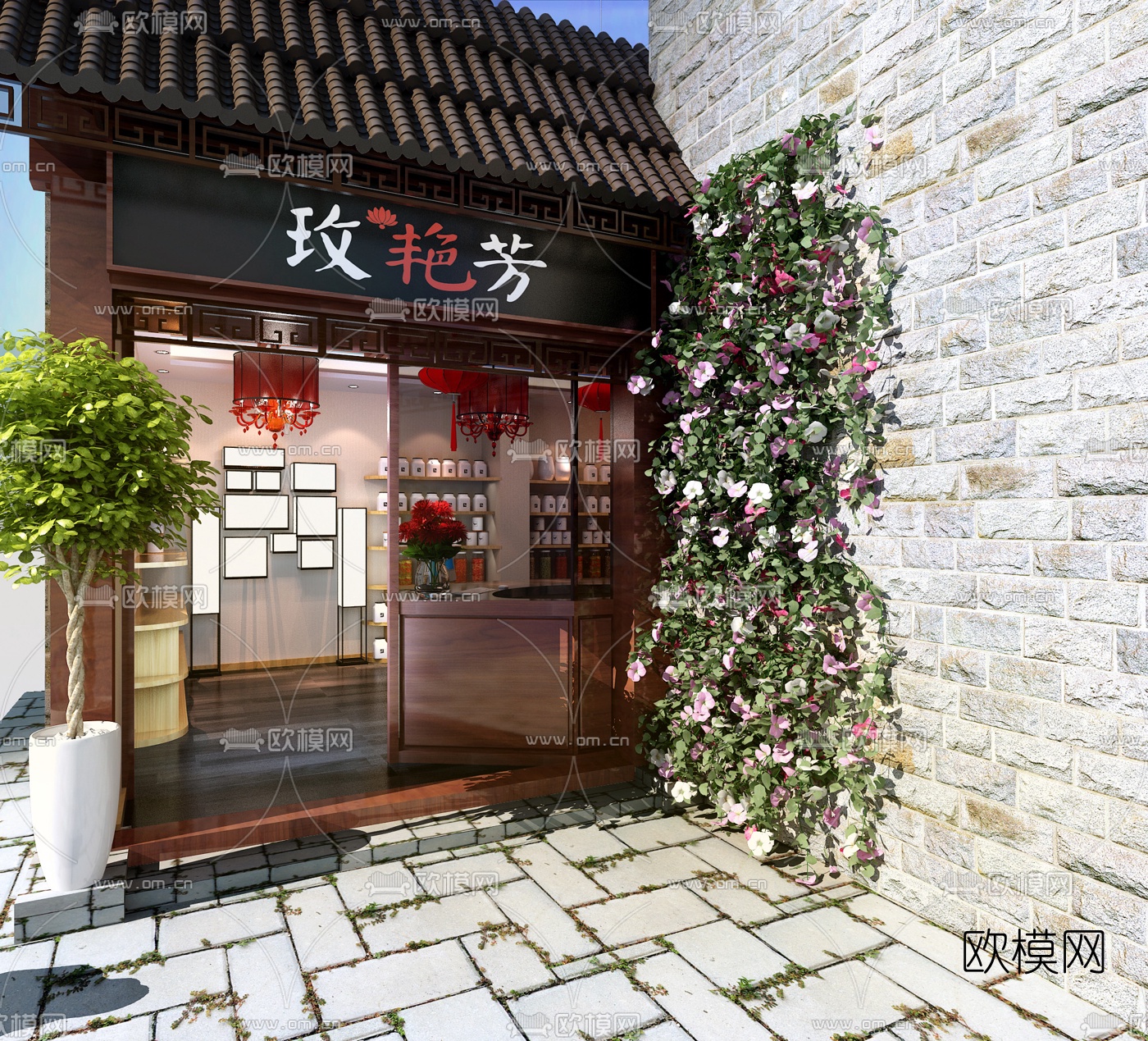 新中式化妆品专卖店门面3d模型
