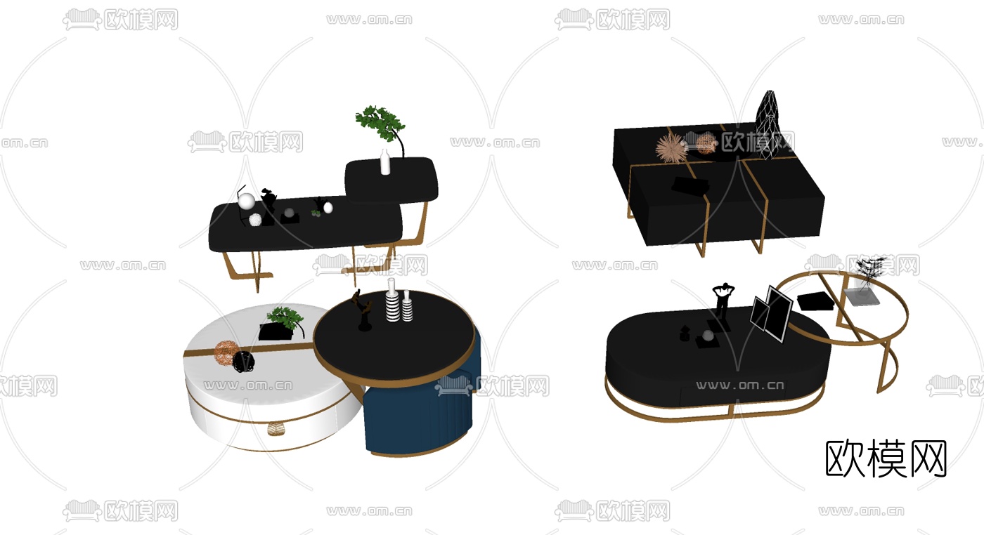 现代轻奢茶几边几su模型下载（渲染图2）