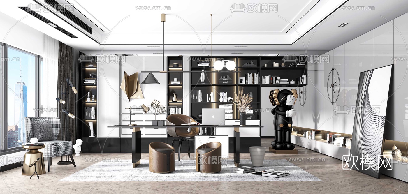 现代书房3d模型下载