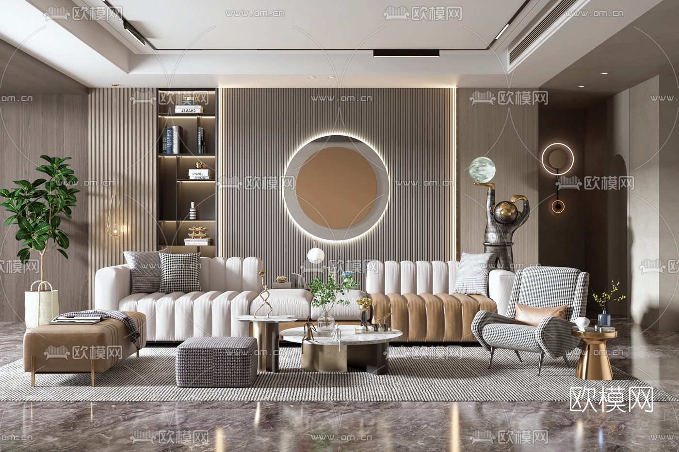 现代布艺沙发组合3d模型下载