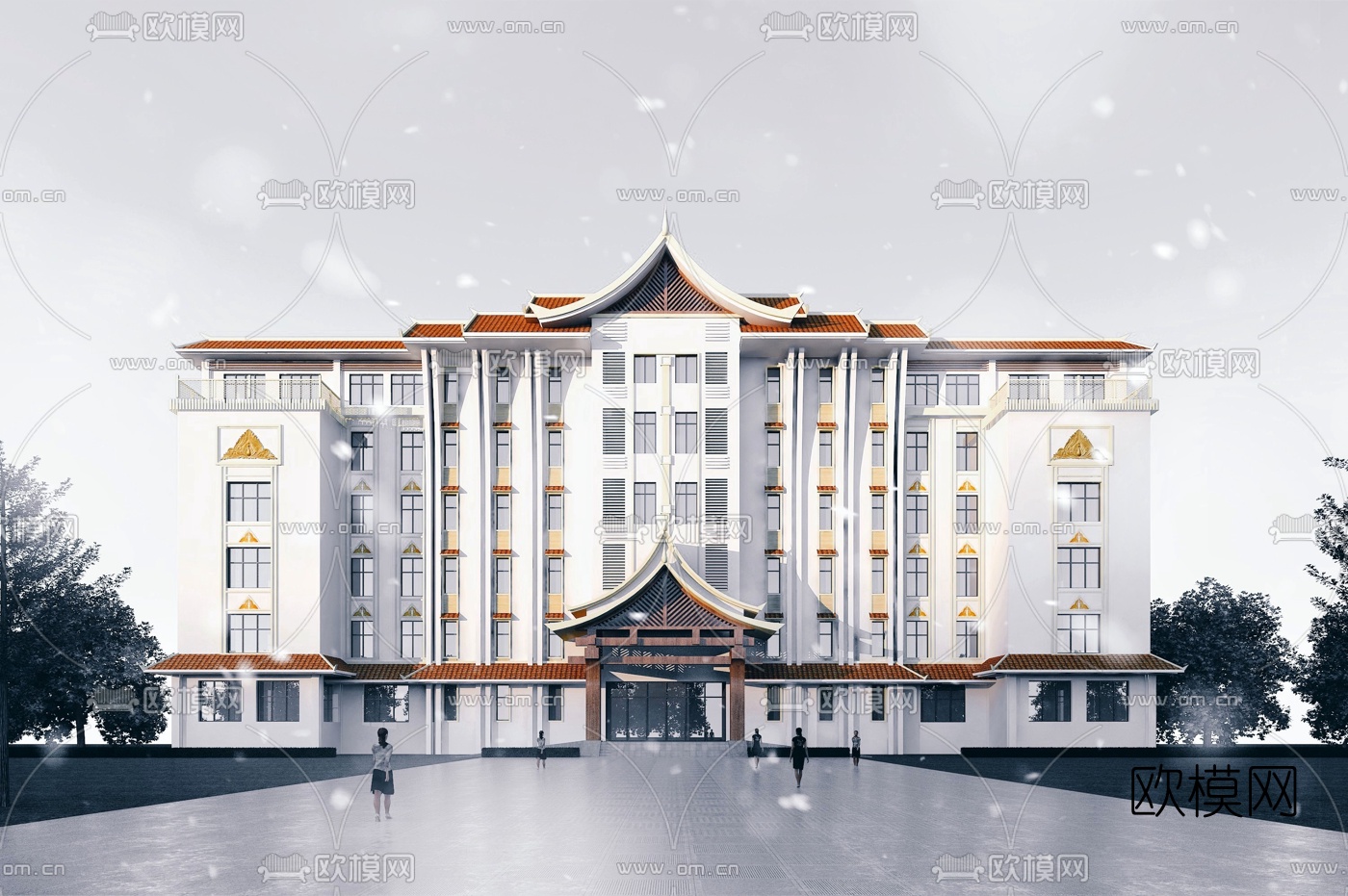 东南亚办公楼建筑外观3d模型下载