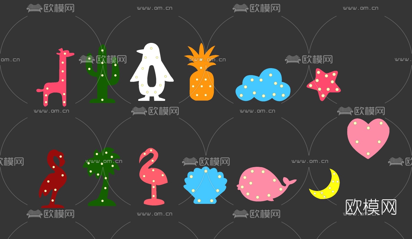 现代商业街店铺霓虹灯su模型下载