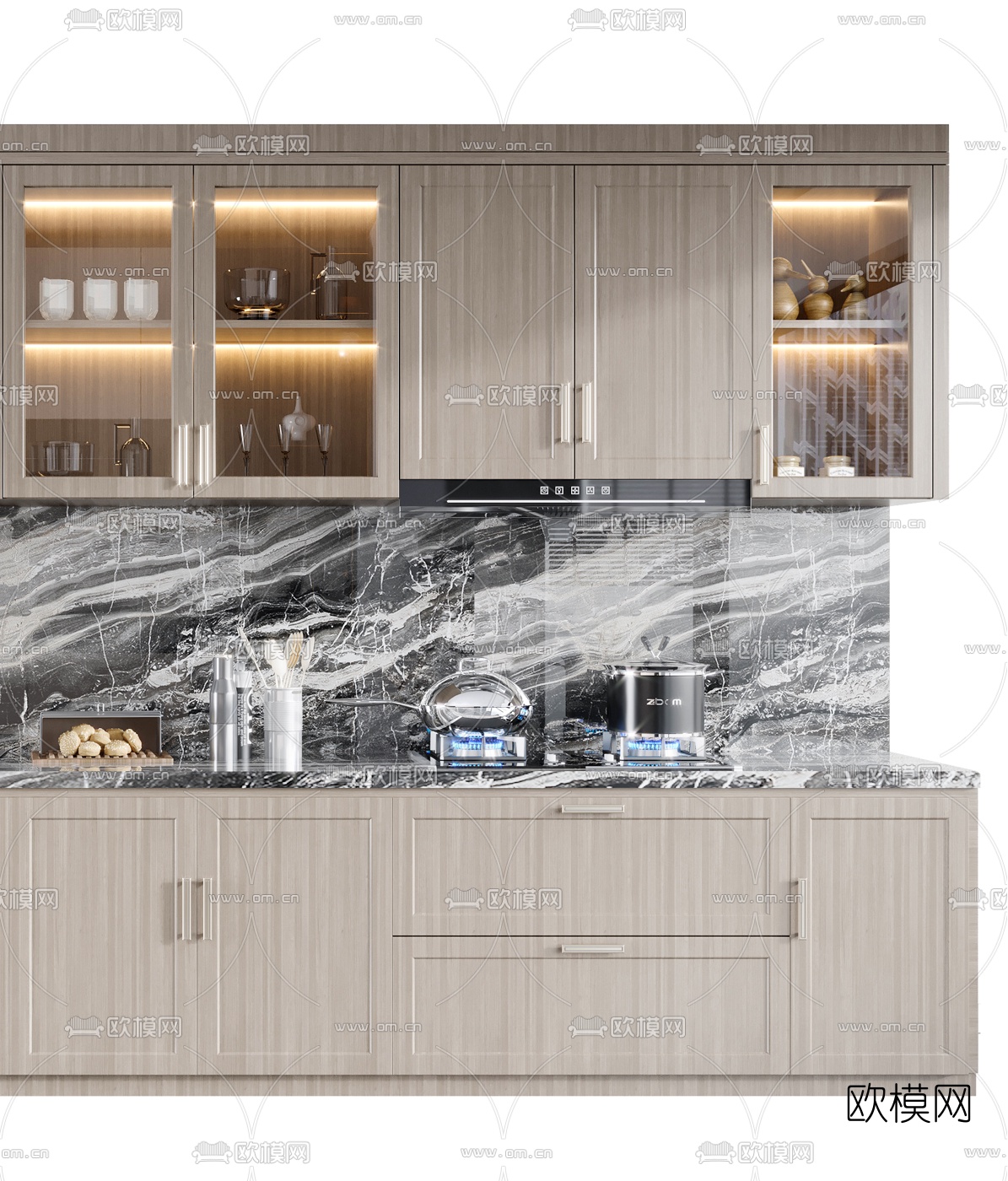 新中式橱柜3d模型下载（渲染图3）