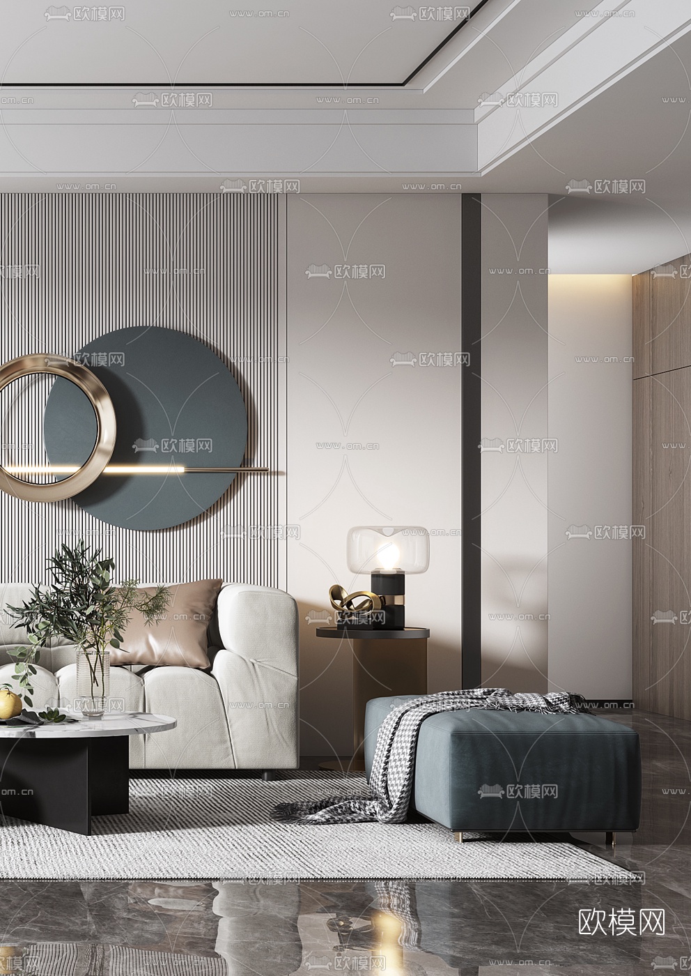 现代简约布艺沙发组合3d模型下载（渲染图3）