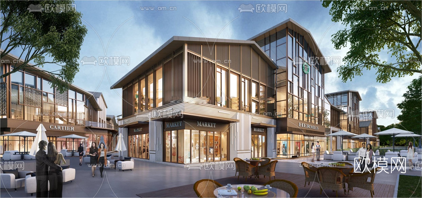 现代商业街su模型下载（渲染图6）