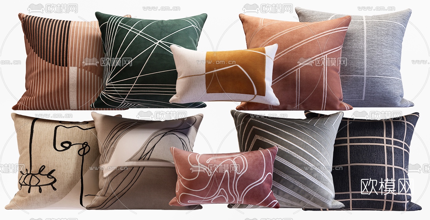 现代布艺抱枕3d模型下载