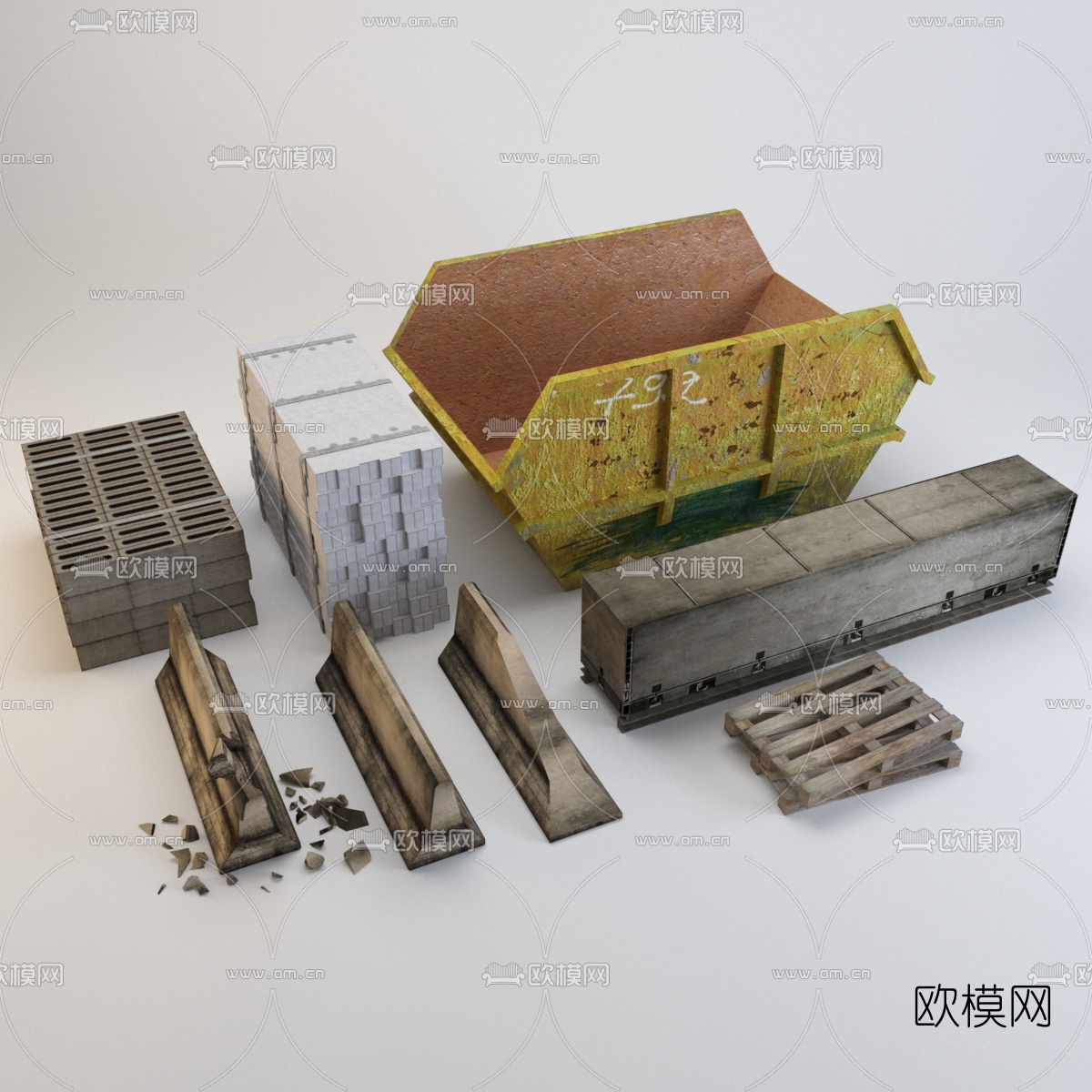 现代工地建筑材料免费3d模型下载