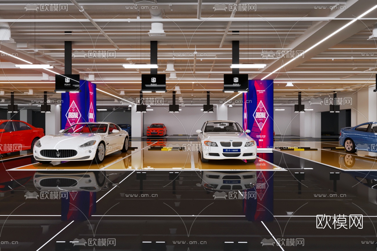 工业风地下室停车场3d模型下载（渲染图1）