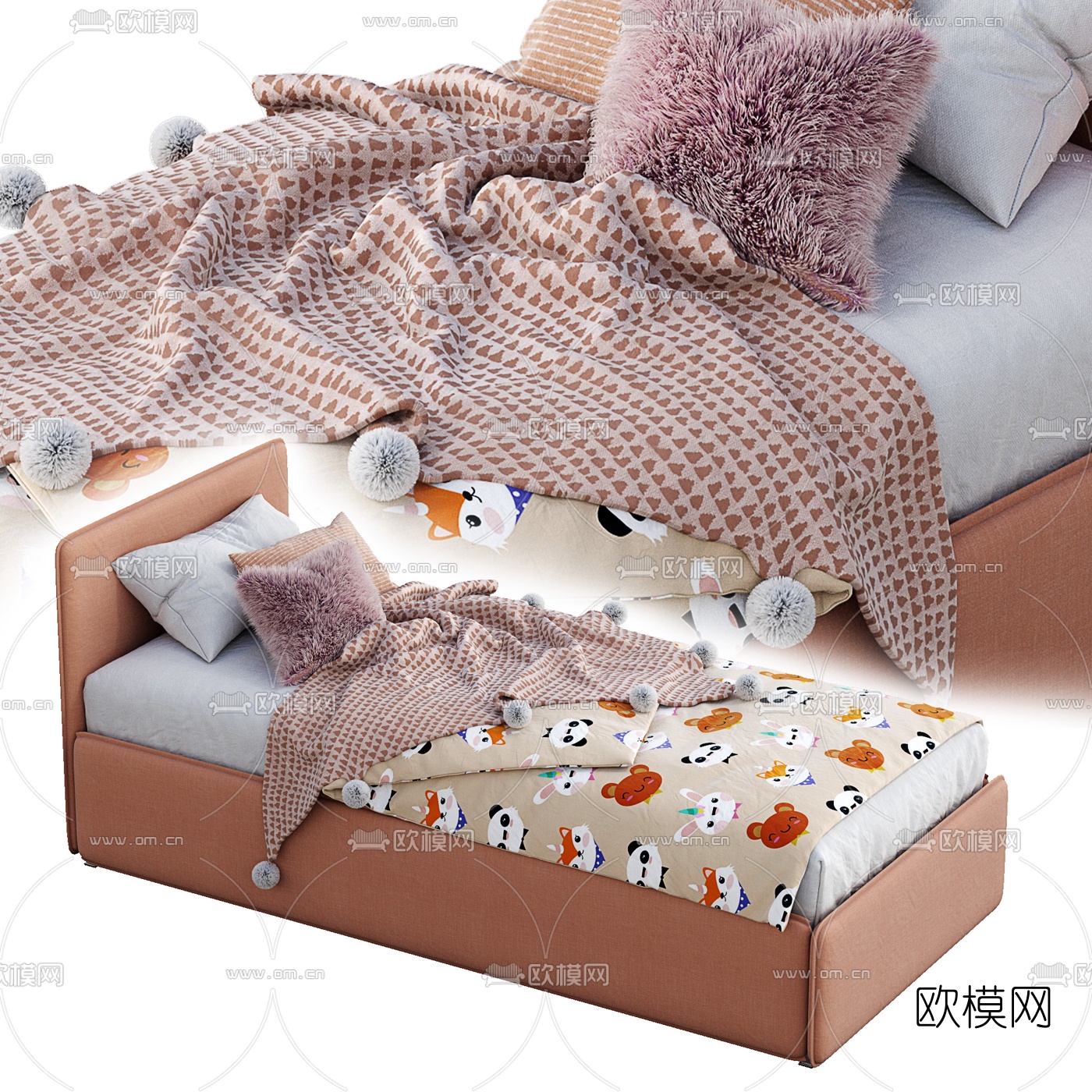 现代布艺儿童单人床3d模型
