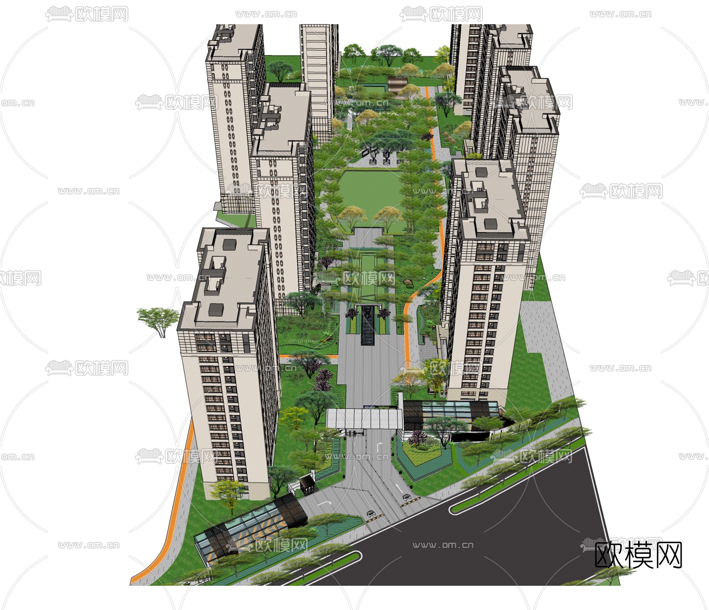 现代住宅小区入口大门su模型