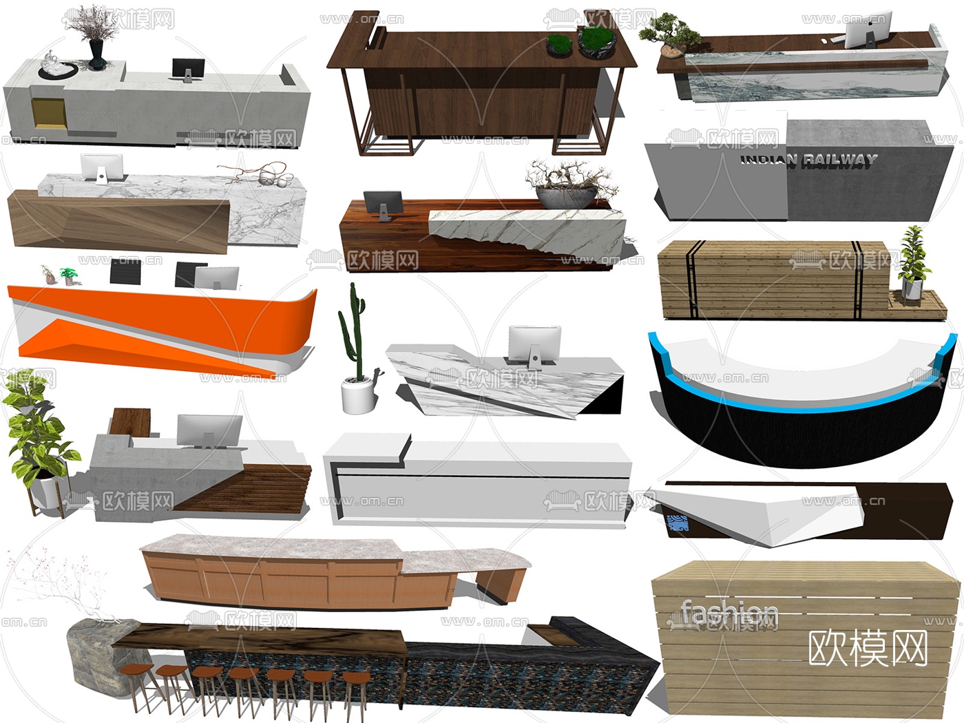 现代前台接待台su模型下载