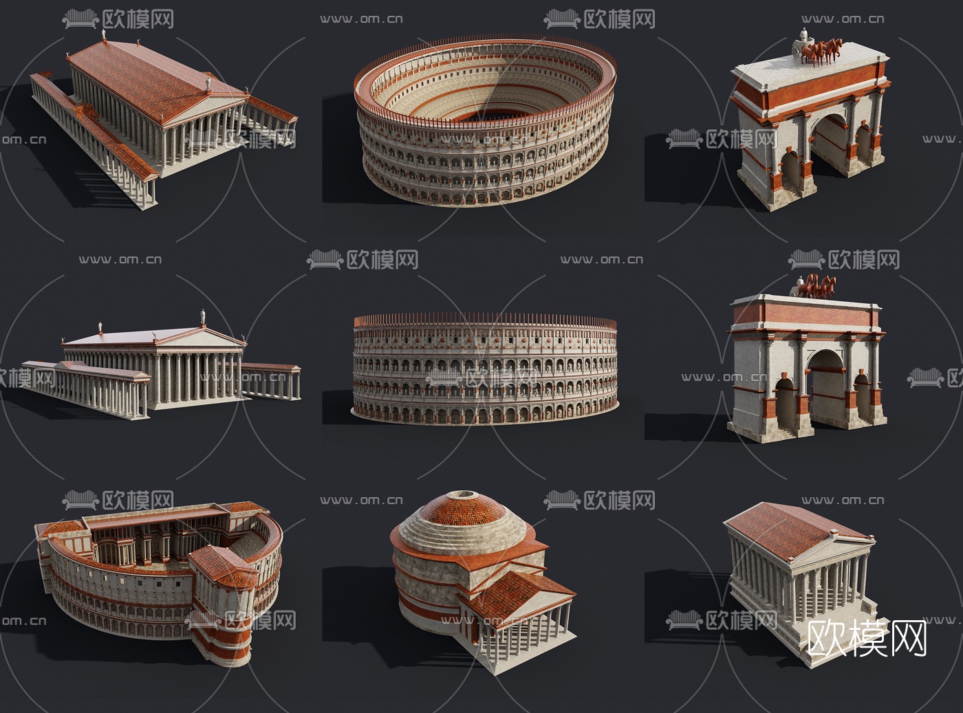 欧式古典古罗马建筑外观3d模型下载（渲染图4）