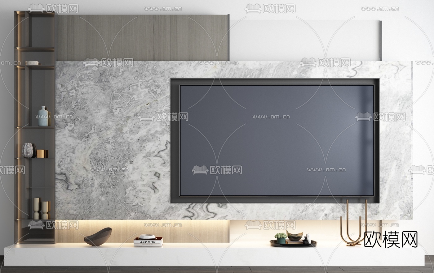 现代大理石电视背景墙3d模型