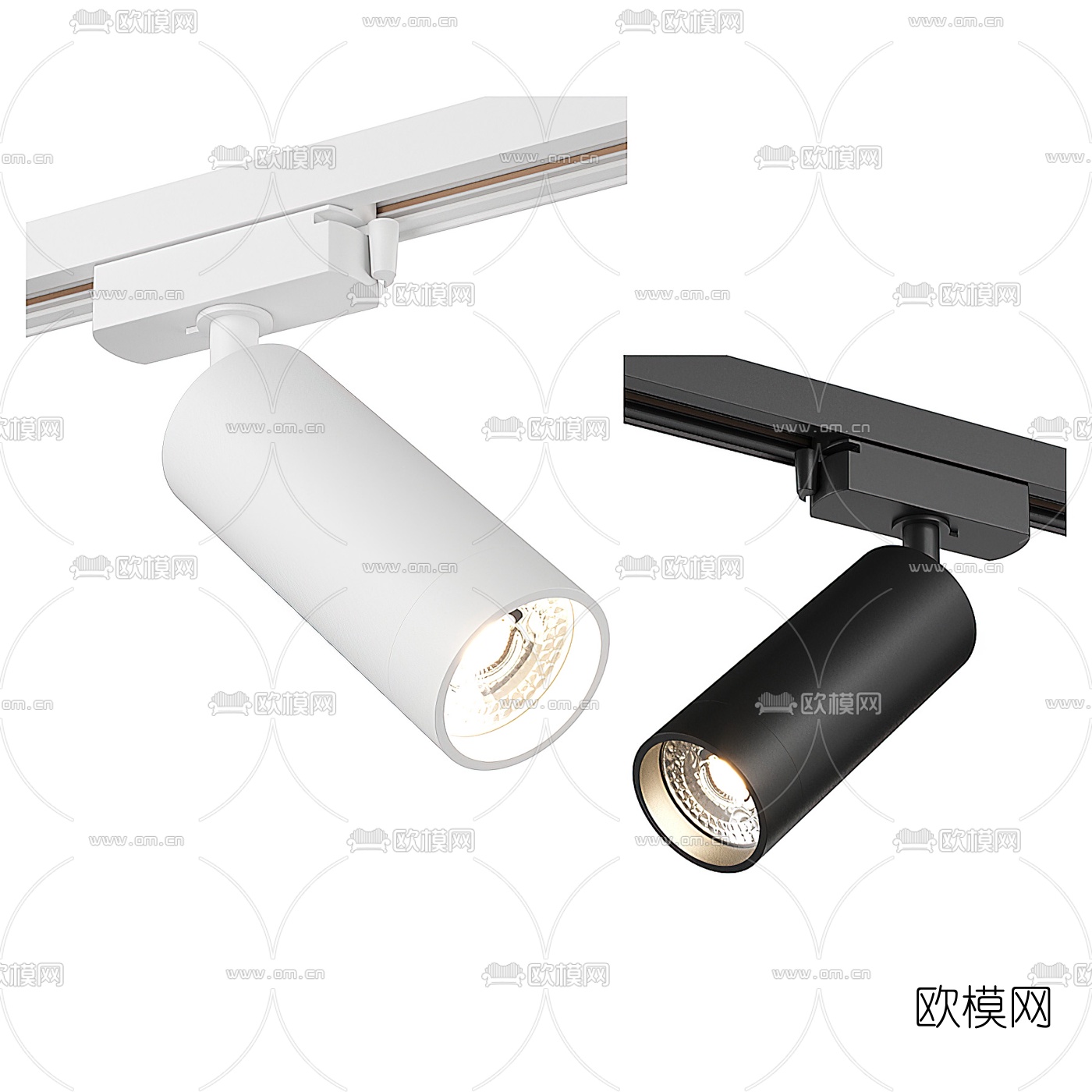 现代轨道射灯筒灯3d模型下载（渲染图2）