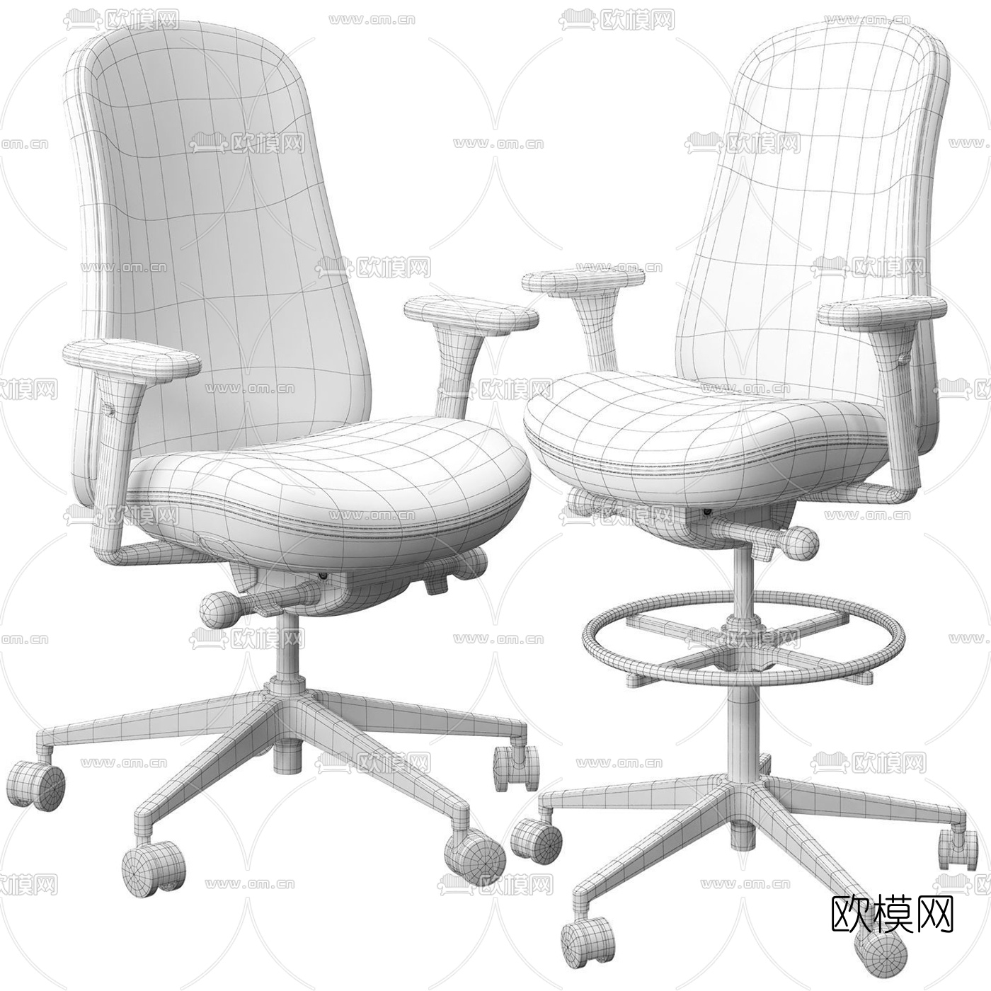 现代办公室升降滑轮办公靠背椅3d模型