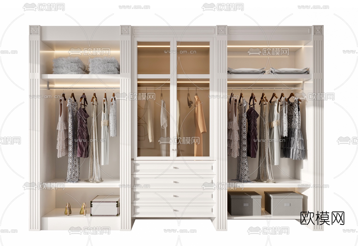 简欧多功能衣柜3d模型下载（渲染图3）