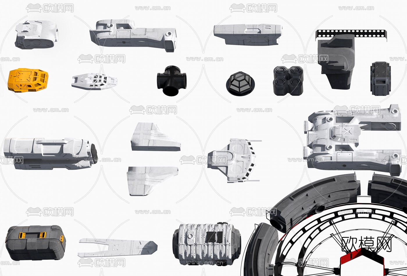 现代未来科幻飞船零部件3d模型下载（渲染图6）
