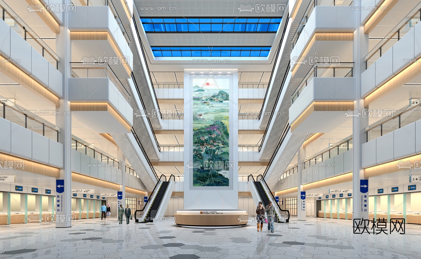 现代医院大厅中庭3d模型下载