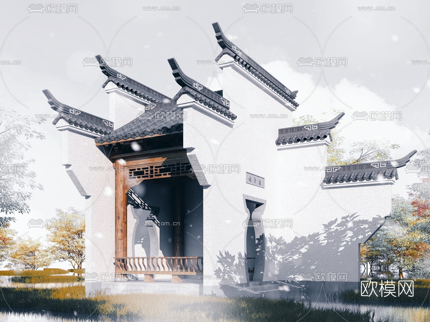 中式徽派古建景观亭3d模型下载