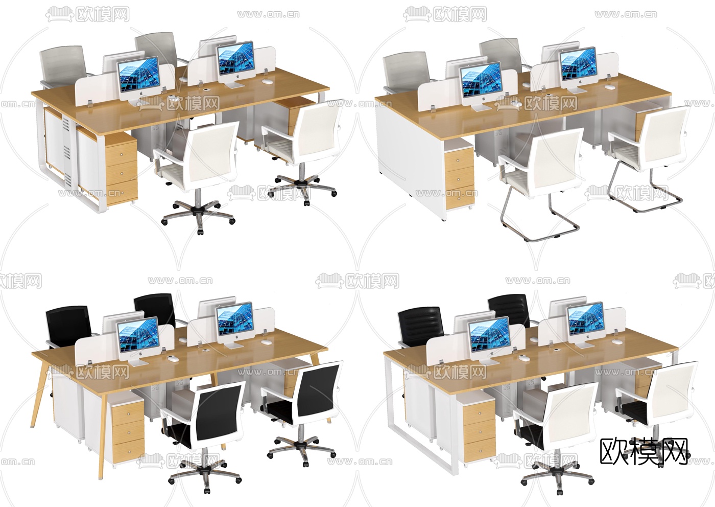 现代卡位办公桌椅3d模型下载