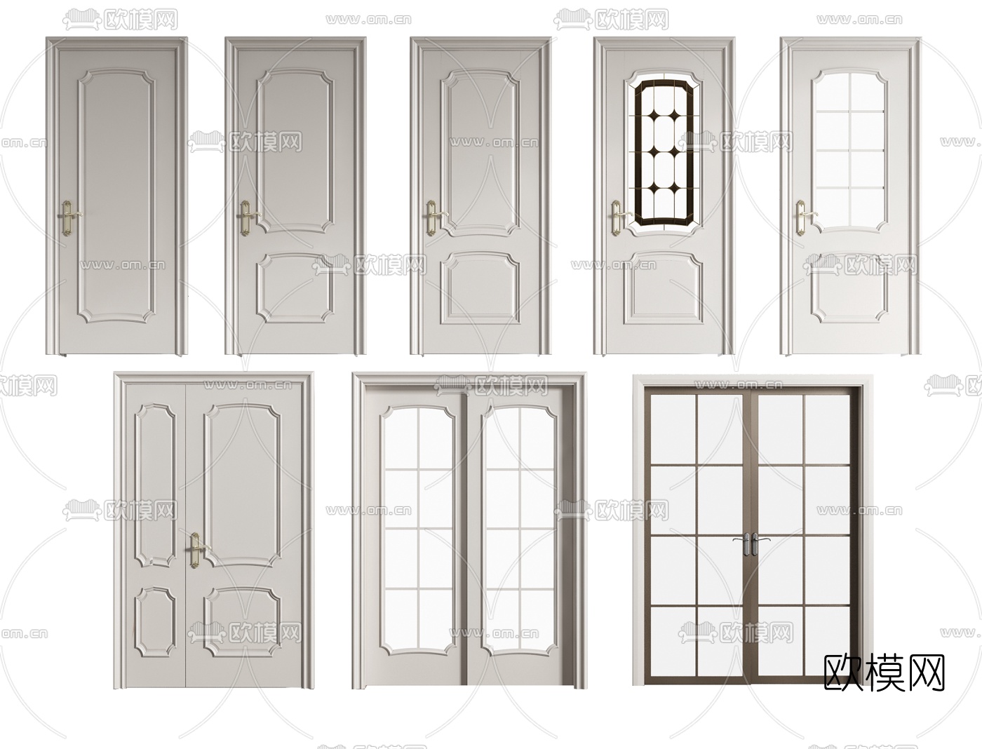 简欧房门推拉门双开门su模型下载（渲染图1）